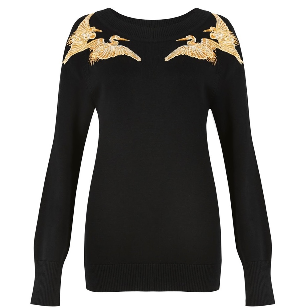 ALTUZARRA GOLD CRANE EMBROIDERED SWEATER